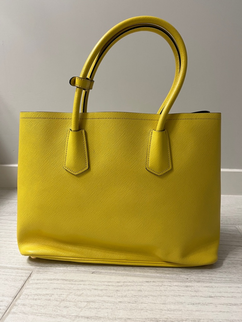 Prada Saffiano Leather Yellow Double Handle Tote - Picture 3 of 9